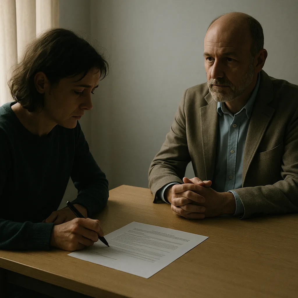 Patiënt tekent onder druk een toestemmingsformulier in een GGZ-ruimte